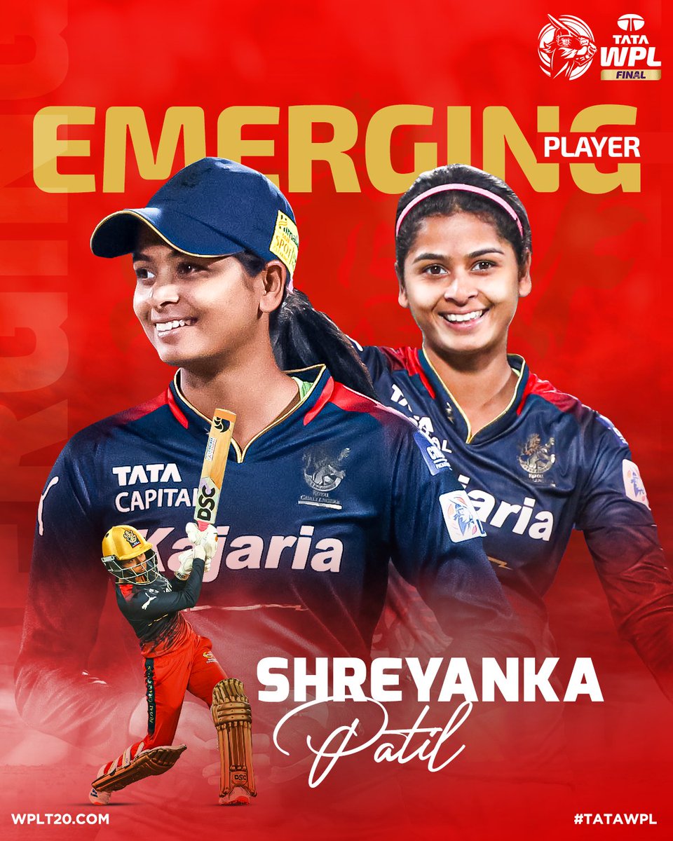 She was absolutely brilliant throughout the season and the young Shreyanka Patil bags the Emerging Player of the Tournament at #TATAWPL 2024 👏 👏 #Final | @RCBTweets | @shreyanka_patil