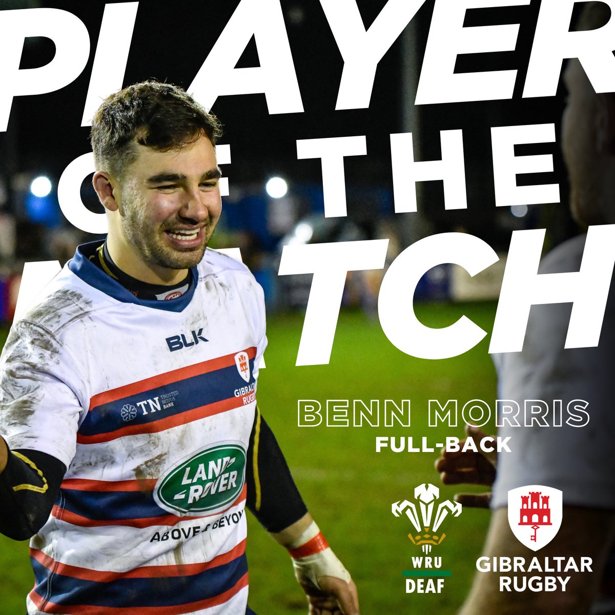 Your Player of the Match as selected by our opponents for his outstanding contribution to the game, excelling in both defense and scoring with 2 tries and 4 conversions. 🤩 Congratulations, Benn Morris! 🤝 #GibraltarRugby