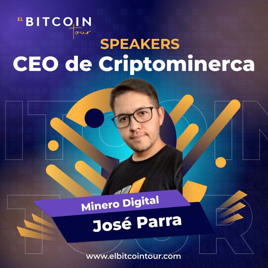 El Bitcoin Tour | Enseñando bitcoin desde 2016 (@elbitcoin_tour) on Twitter photo 🚀 ¡De vuelta en #ElBitcoinTour! Nos enorgullece presentar a José Parra, CEO de Criptominerca (<a href="/criptominerca/">criptominerca</a> ). Como destacado minero digital, José lidera una empresa líder en la venta y reparación de equipos de minería. 💻⛏️ #Bitcoin
🎟️ ¡Aprovecha el 15% de descuento 🌎 🚀 ¡De vuelta en #ElBitcoinTour! Nos enorgullece presentar a José Parra, CEO de Criptominerca (<a href="/criptominerca/">criptominerca</a> ). Como destacado minero digital, José lidera una empresa líder en la venta y reparación de equipos de minería. 💻⛏️ #Bitcoin
🎟️ ¡Aprovecha el 15% de descuento 🌎
