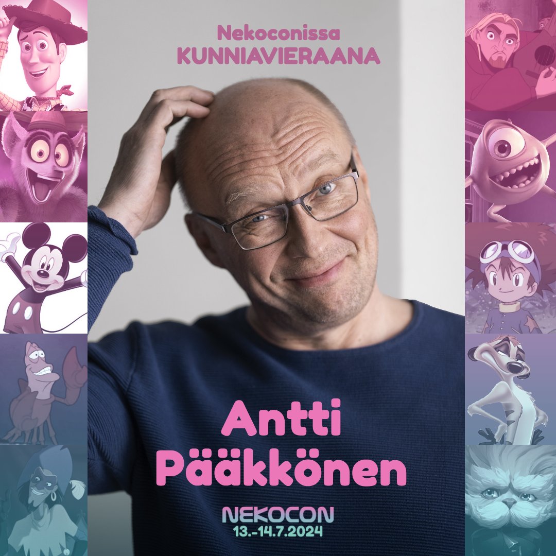 Nekoconin 2024 kunniavieraaksi saapuu varmasti monille tuttu satojen äänien mies Antti Pääkkönen! Antti on 90-luvulla alkaneen dubbausuransa aikana tehnyt lukemattomia ikonisia äänirooleja aina Mikki Hiirestä ja Masi Pallopäästä Paavo Pesusienen Jalmari Kalmariin.