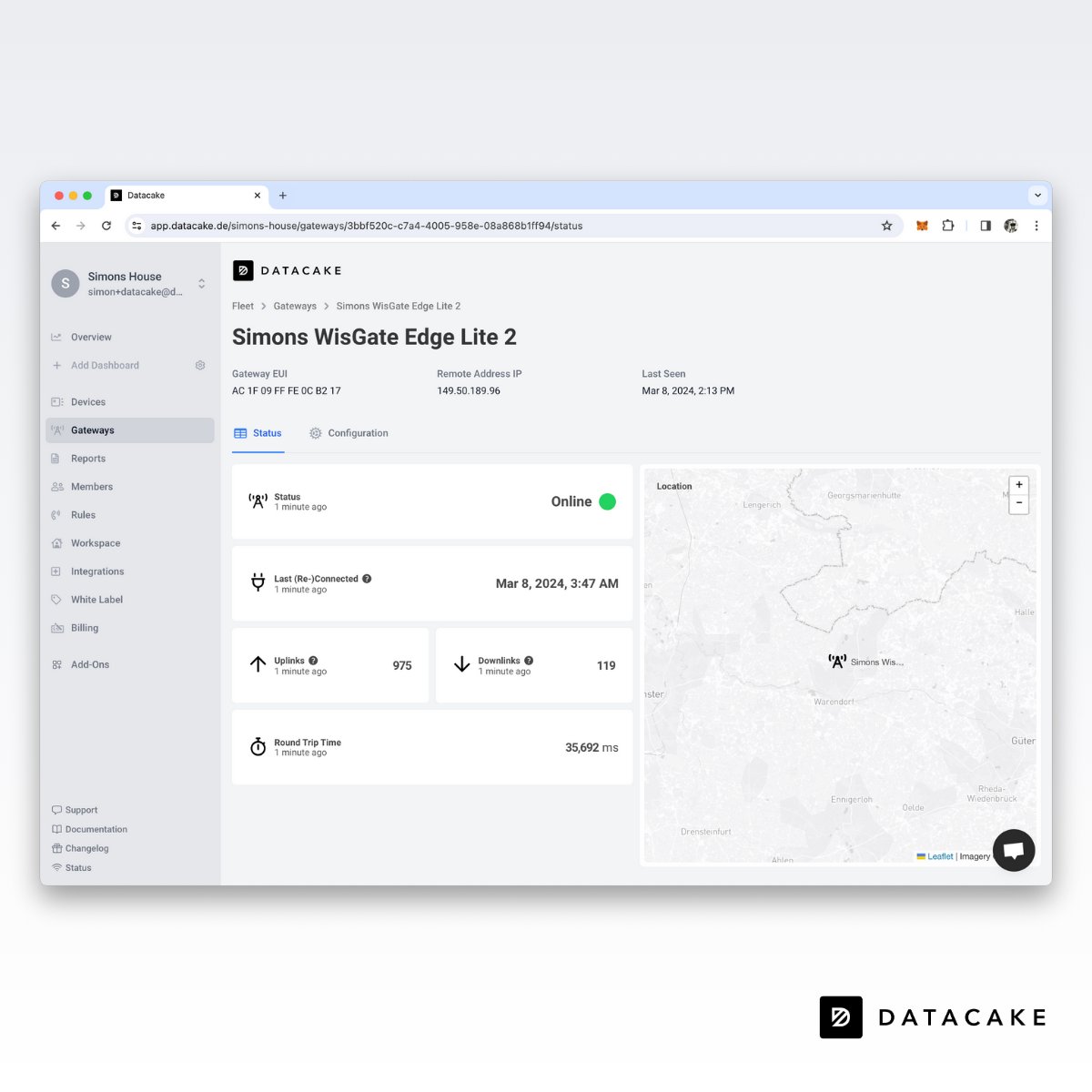 datacake's tweet photo. Forget complex #LoRaWAN setups! Datacake LNS connects gateways & devices in minutes. Seamlessly integrate sensors & save time. No webhooks needed! #Datacake #IoTplatform https://t.co/a1evyZ0QiD
