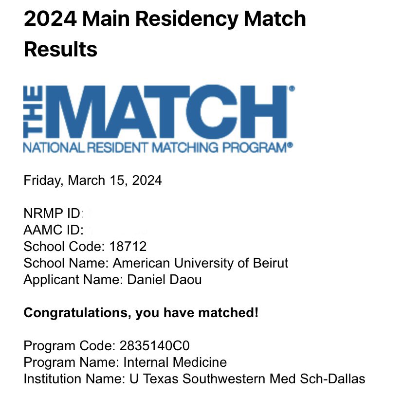 daou_daniel's tweet photo. Thrilled to have matched at @UTSWInternalMed! 

Extremely greatful to my mentors @josephahill &amp; @AmandaTong2013, family, friends and colleagues! #Match2024 https://t.co/s6DyDFyqtN