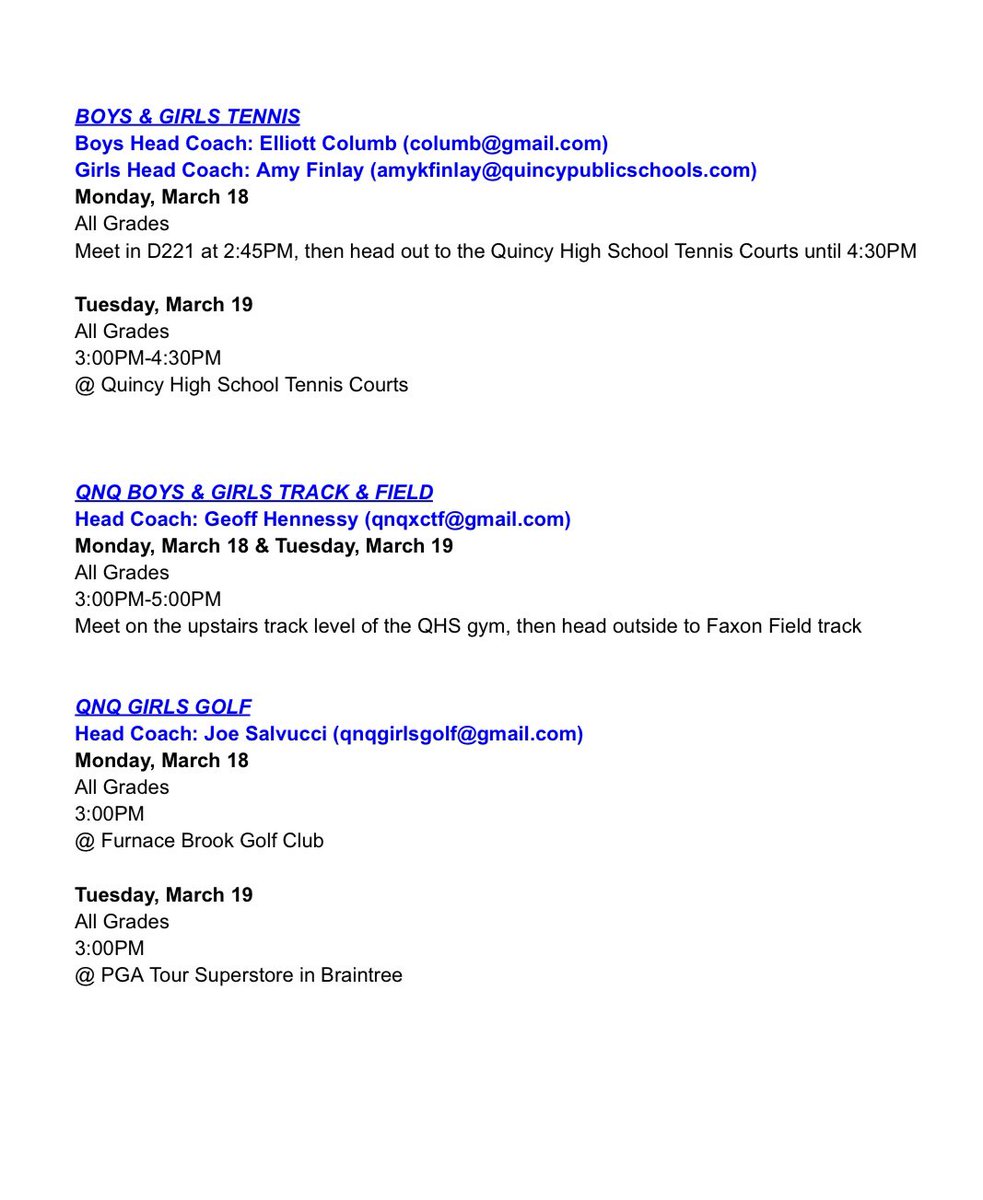 QHSAthletics's tweet photo. SPRING SPORTS TRYOUT/PRACTICE DETAILS
Day 1 is tomorrow - Monday, March 18th

Please note: All athletes must be registered online at ArbiterSports (formerly FamilyID) &amp; have up-to-date physical on file in order to participate.

Link to register: https://t.co/1YBKDsxrHb https://t.co/Q3zErgxO40