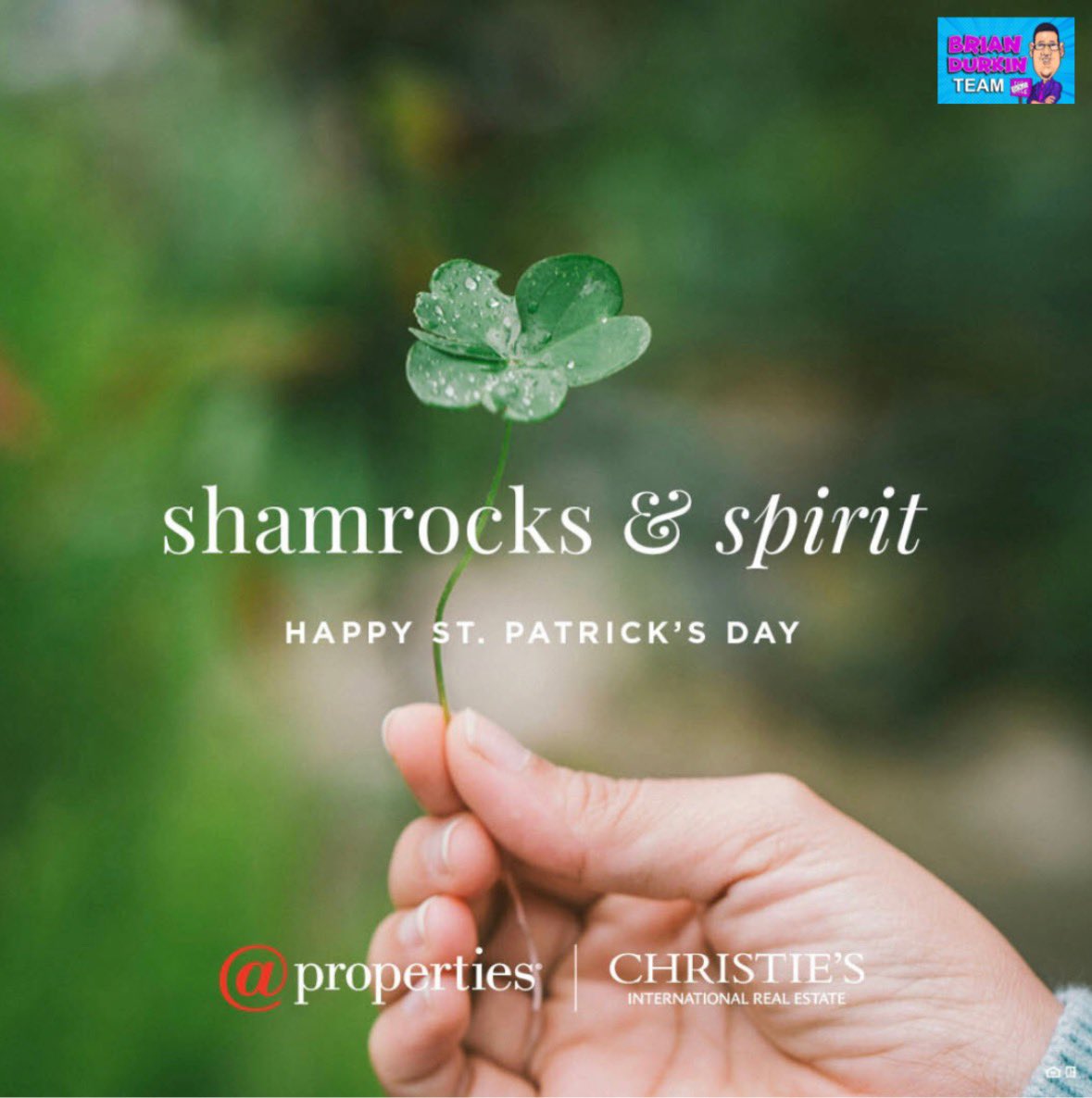 BDURKS4444's tweet photo. “Whether it’s St. Patrick’s Day or not, everyone has a little luck o’ the Irish in them“ Happy St. Patrick’s Day #stpatricksday #bdurks #briandurkinteam #fourleafclover #atproperties #realestate #agent 🍀 https://t.co/piVXGrFUcr