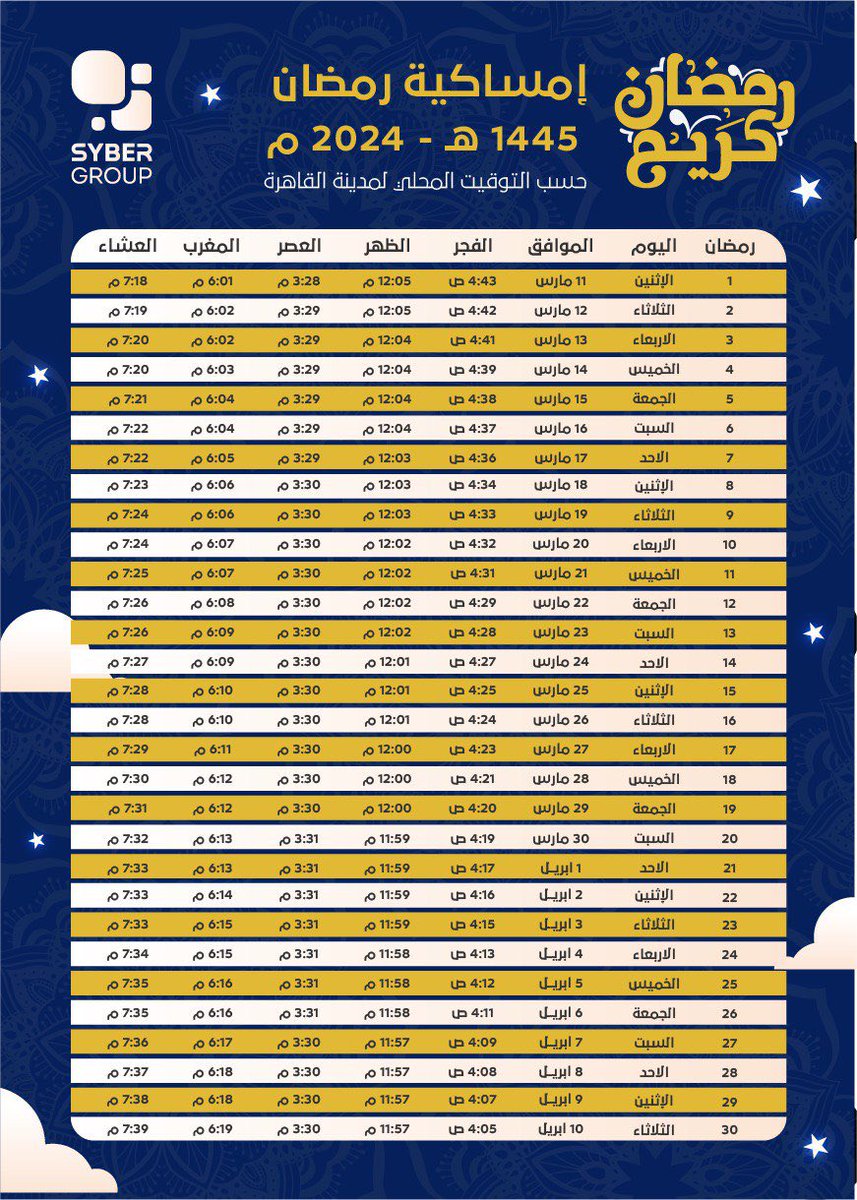 Syber__Group's tweet photo. إمساكية رمضان من مجموعة سايبر ,, تقبل الله منا و منك الصيام و القيام و صالح الأعمال.

#SyberPay #SyberGroup 
#SyberOnlinePayment https://t.co/KoMFap3Jix