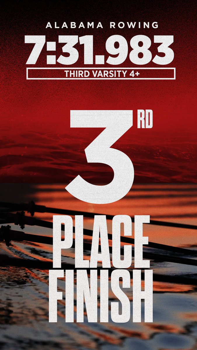 In the final race of the weekend, the 3V4+ crew takes 3⃣ after crossing the line in 7:31.983🤝 #RollTide