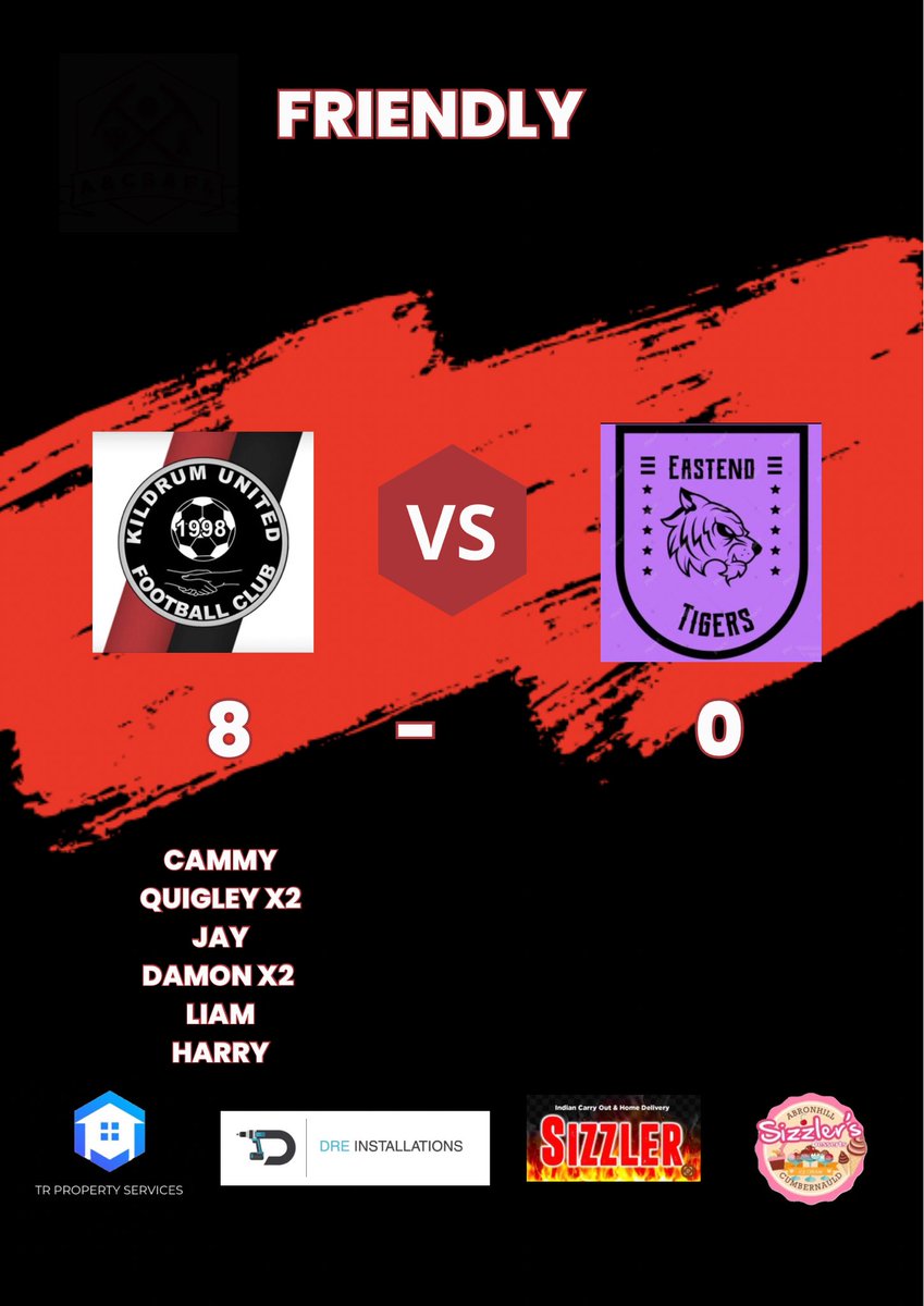 kildrum_united's tweet photo. What a result 🔥

Kildrum Utd 8 - 0 Eastend Tigers 

A fantastic performance from the team today, just need to keep the momentum going 🔴⚫️ https://t.co/orK3KJ9gGN