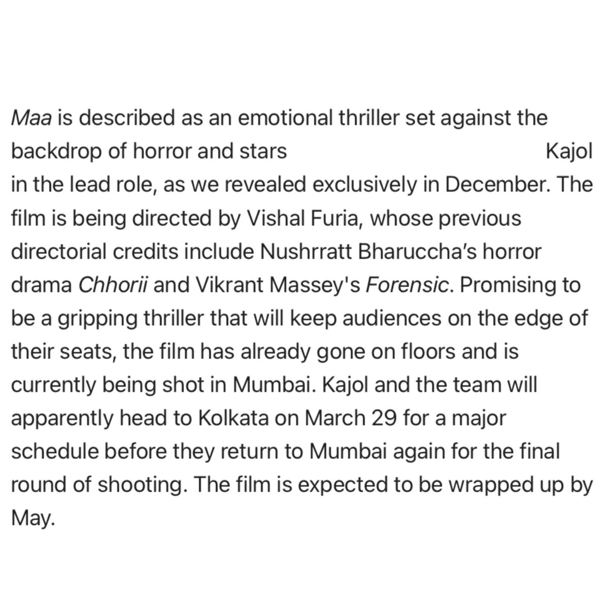 xxKajolFeverxx's tweet photo. about maa (expected to be wrapped up by may this year) https://t.co/hyyPoZGsEP