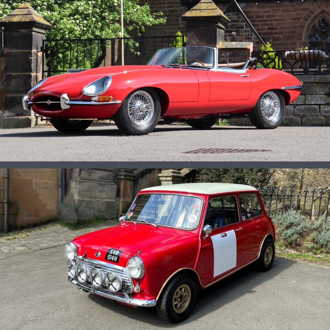 Racing in red, what's your pick? 🏁 Both these British icons have an illustrious racing history. Someone you love has gifted you a track day, but you can only take one. Let us know your choice in the comments 👇 #HandHClassics #HandH #Mini #Etype #Jaguar