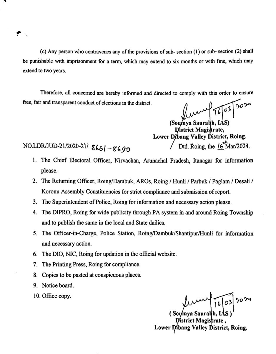DeoRoing's tweet photo. Order on instructions and restrictions in regard to printing and publication of election pamphlets, poster etc, governed by the provisions of section 127A of the Representation of People Act 1951. https://t.co/6ekIyii18q