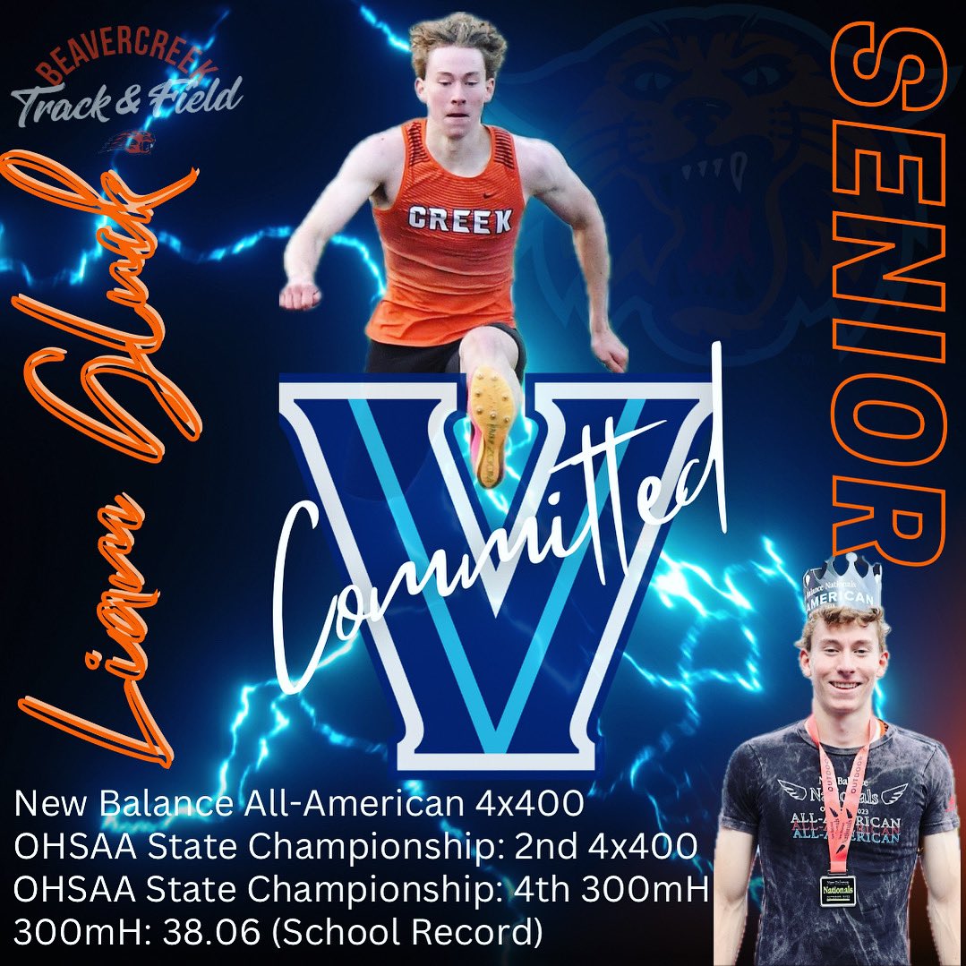 Senior Liam Gluck, 2023 NBNO All-American 4x400, school record holder 300mH (38.06) and 4x400 (3:14.14), state placer in 300mH (4th) and 4x400 (2nd), and committed to Villanova for Track &amp; Field! Great things to come in 2024! #creekspeed #creeksprints #creekpride