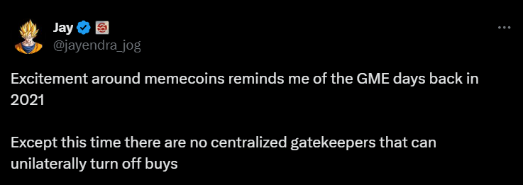 the_big_don_'s tweet photo. Okay, so @jayendra_jog starts talking about memecoins. This is a good sign. We need founders to start talking bout this, eventually, it will bring more eyes and liquidity into sei. Just like what @toly did with solana. https://t.co/QTj3Q7NqJ6