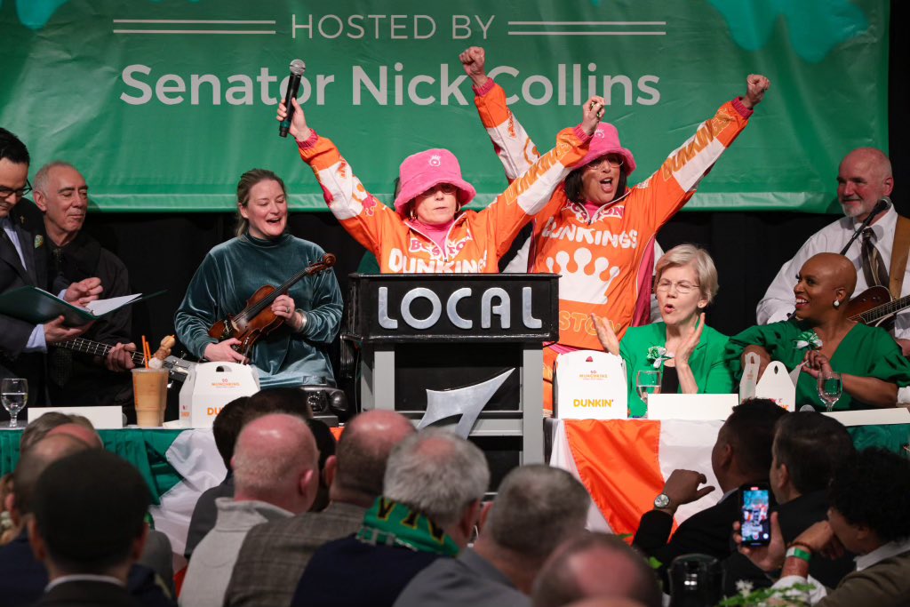 Governor Healey and LG Driscoll at St. Patrick’s Day Breakfast in DunKings outfits.