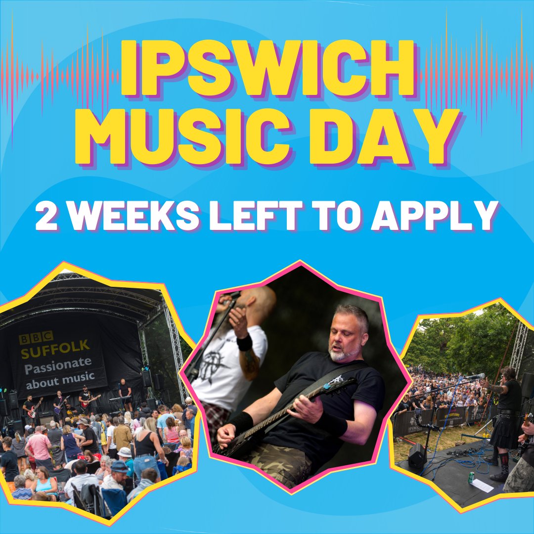 You have just two weeks remaining to apply for Ipswich Music Day! 🎸 Don't miss out on this fantastic opportunity! We're looking for aspiring musicians from Ipswich, Suffolk + the East Anglian region to perform at Ipswich Music Day on 7 July. Apply here: ipswichentertains.co.uk/ipswichmusicda…