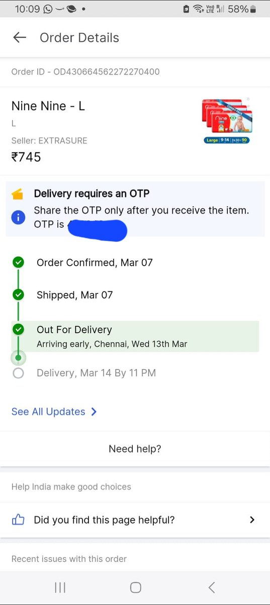 Soumyareporting's tweet photo. @flipkartsupport attached order, A PACK OF BABY DIAPERS, was supposed to be delivered on March 14. Still not delivered. Now delivery person cutting calls. THIRD CLASS SERVICE! https://t.co/9WMWnZ4aVQ