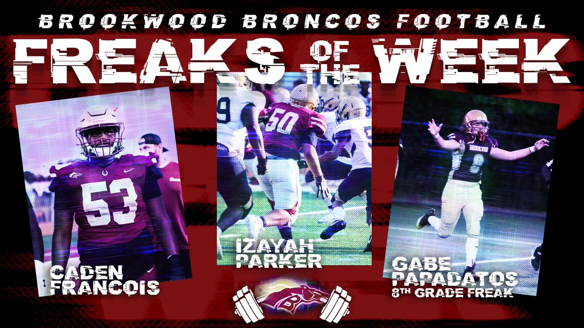 Freaks of the Week for the week of March 11th! Very proud of OL/DL @FrancoisCaden, DL @parker_izayah64, 7 8th Grade Freak Gabe Papadatos for working & leading leading like champions this week! @bronco_ftball @Bwoodsports @BusterConnects @bronco_recruits @coach__billings 🪵 🏋️‍♀️ 🍀