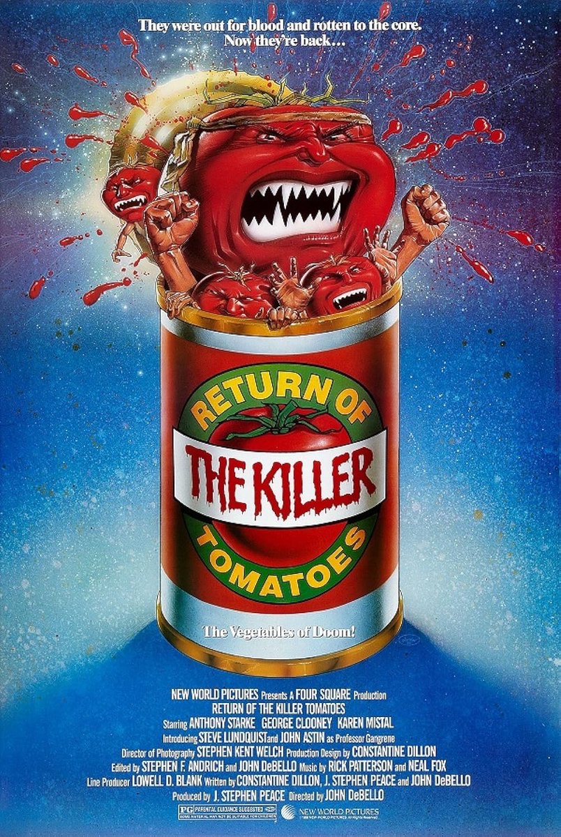 EugWSerra's tweet photo. On April 22, 1988, Return of the Killer Tomatoes was released. #ReturnOfTheKillerTomatoes #JohnAstin #GeorgeClooney
#KarenMistal #KarenWaldron #SteveLundquist #AnthonyStarke #DebiFares #TeriWeigel https://t.co/Z9ngxKzsQr