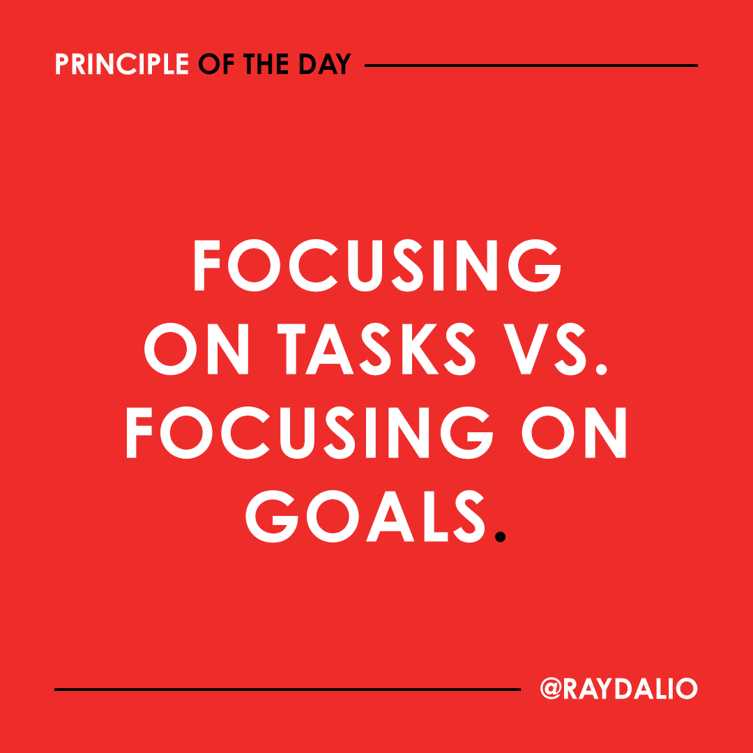 RayDalio's tweet photo. Some people are focused on daily tasks while others are focused on their goals and how to achieve them. I've found these differences to be quite similar to the differences between people who are intuitive vs. sensing. Those who tend to focus on goals and "visualize" best can see the big pictures over time and are also more likely to make meaningful changes and anticipate future events. These goal-oriented people can step back from the day-to-day and reflect on what and how they're doing. They are the most suitable for creating new things (organizations, projects, etc.) and managing organizations that have lots of change. They typically make the most visionary leaders because of their ability to take a broad view and see the whole picture.

In contrast, those who tend to focus on daily tasks are better at managing things that don't change much or that require processes to be completed reliably. Task-oriented people tend to make incremental changes that reference what already exists. They are slower to depart from the status quo and more likely to be blindsided by sudden events. On the other hand, they're typically more reliable. Although it may seem that their focus is narrower than higher-level thinkers, the roles they play are no less critical. I would never have gotten Principles: Life & Work out or accomplished hardly anything else worthwhile if I didn't work with people who are wonderful at taking care of details. #principleoftheday