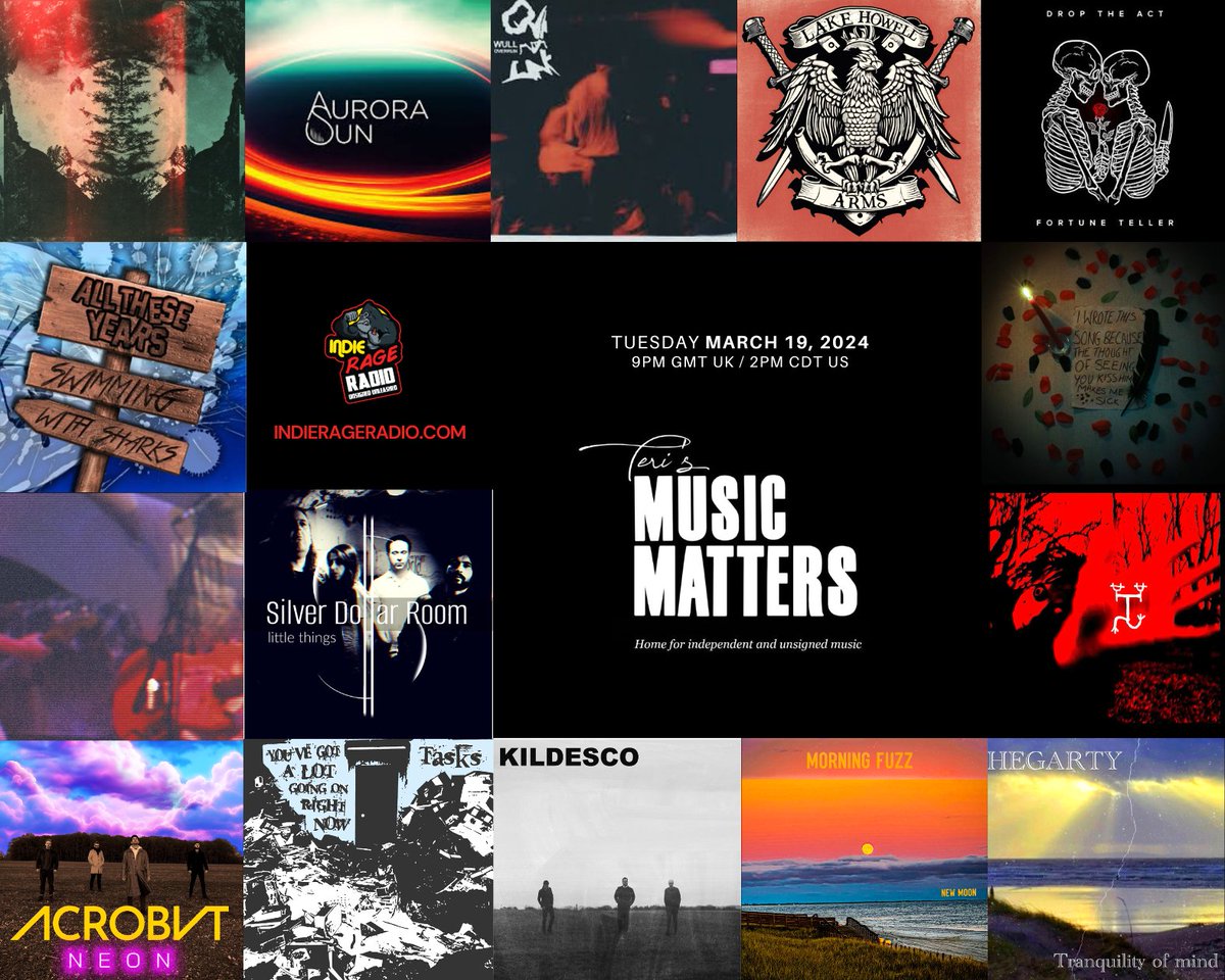 #MusicMatters @IndieRageRadio are back on Tuesday 9pmUK + everywhere 🔊indierageradio.com Listen to the fantastic new music from- @silverDRband @madmadsue @Acrobvtband @_tasks @Kildesco @Morning_Fuzz @hegartyofficial @TheEggman83 +more Info: facebook.com/MusicMattersWi…