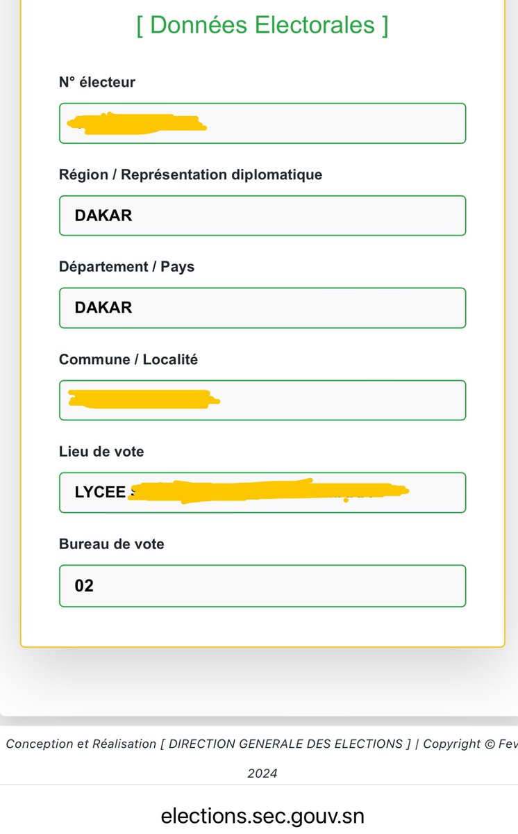 Sinon, le site officiel de consultation du fichier électoral est enfin en ligne. Vous pouvez aller vérifier si vous êtes bien présent dans le fichier électoral, si le lieu de vote inscrit sur votre carte d’électeur est bien celui affiché sur la plateforme.

👉🏾