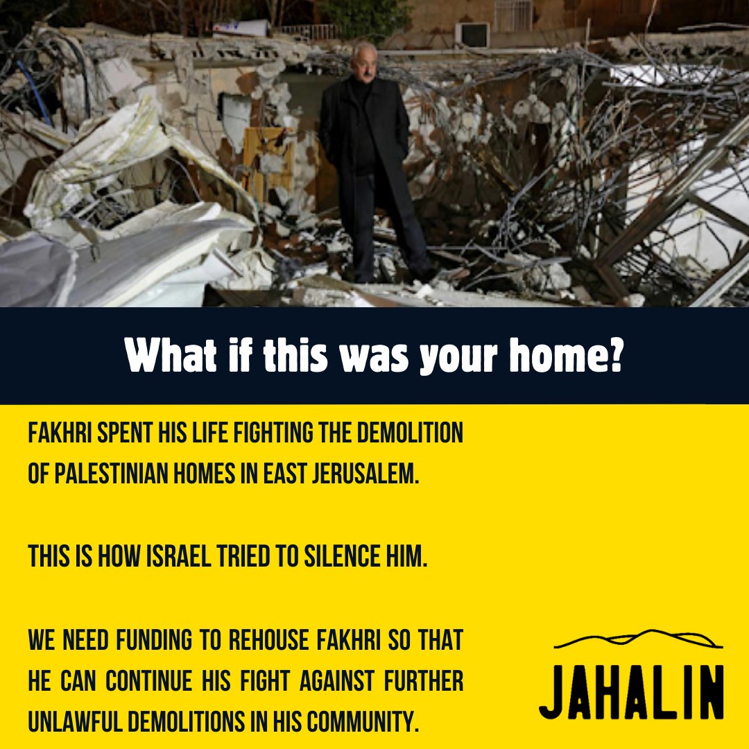 URGENT APPEAL 🧵: On Feb 14th, Fakhri Abu Diab, elected community leader of Silwan’s Bustan in East Jerusalem, had his home violently stormed by gun-waving Israeli paramilitary police escorting a bulldozer. Within hours, his home was bulldozed and his family left homeless.