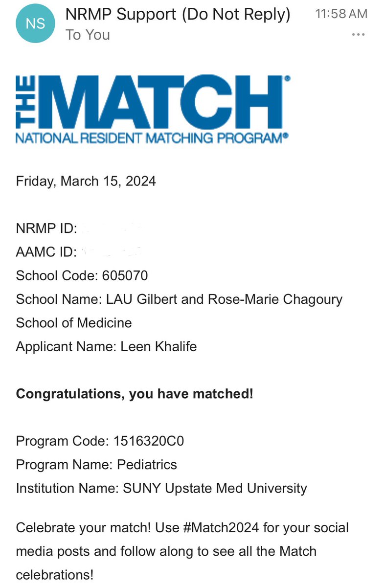 LeenKhalifee's tweet image. Beyond grateful to have matched into Pediatrics residency @upstatepedsres2!!  Very excited to meet my co-resident  and for the journey that is ahead! 🧸🎈🍭@lebamericanuni @AAPSOPT 
#MATCH2024 #pedsmatch2024 #FutureFAAP