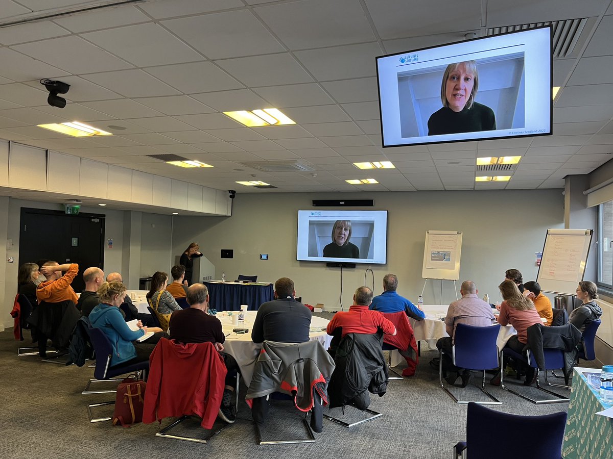 LifelinesScot's tweet photo. We’ve been busy 😊!  Last weekend we delivered Lifelines courses and shared our messages of “getting upstream” with mountain rescue volunteers from teams across Scotland.  This was part of @ScottishMR annual Wellbeing Weekend held in Stirling.  #staysafestaywell https://t.co/wyR0UPvrZO