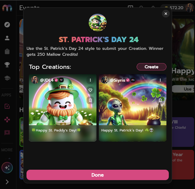 MallowAI's tweet photo. 🍀St. Patrick's Day style now available in Dream!🍀
💰Participate in the Event for a chance to win 250 credits!🤑
🖼Event creation with the most likes tomorrow at 12pm EST tomorrow 3/18/2024 will be announced as the winner! 🏆