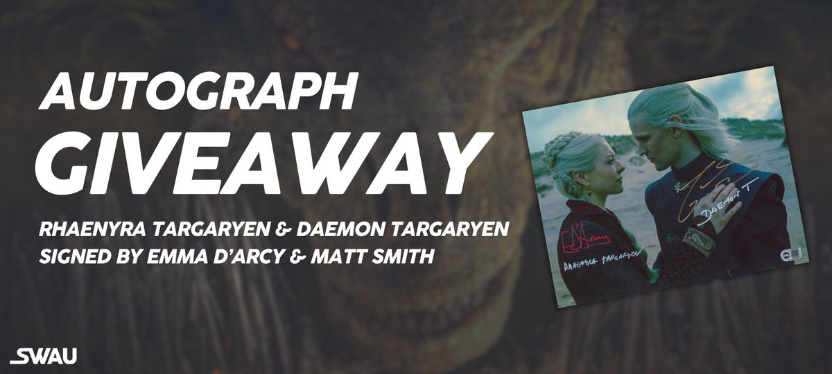 We’re excited to announce our next giveaway! Don’t miss out on a chance to win this special Rhaenyra Targaryen and Daemon Targaryen autograph signed by Emma D’arcy and Matt Smith! Here are the rules. To enter: • Follow @swau_official • Like this post • Repost for an extra