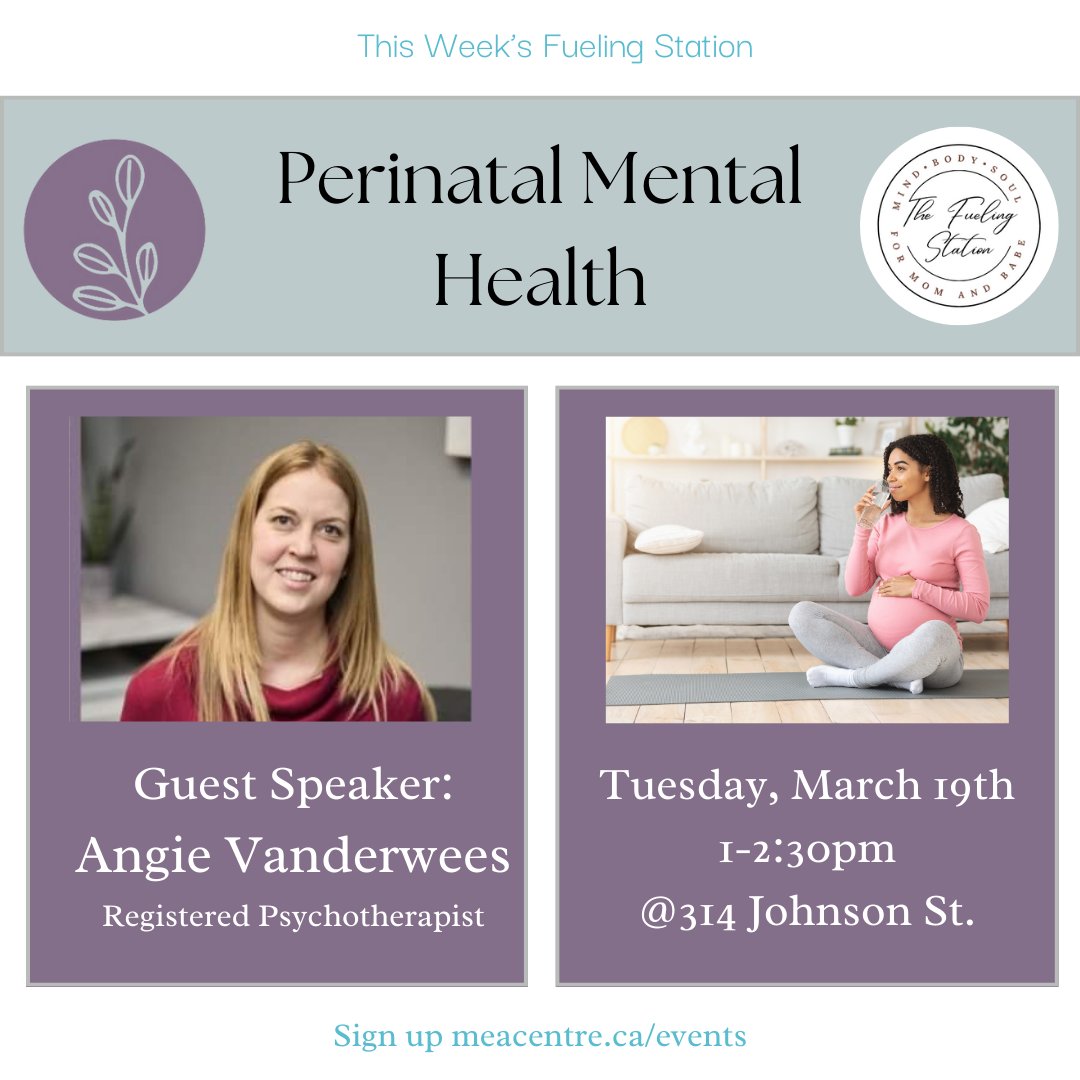 This week at The Fueling Station we are welcoming guest Angie Vanderwees @a.vtherapy from @naturalroutehealth to share on Perinatal Mental Health. 

Join us Tuesday at 1pm at 314 Johnson St. 

#momsupportgroup
#perinatalsupport
#free
#ygk