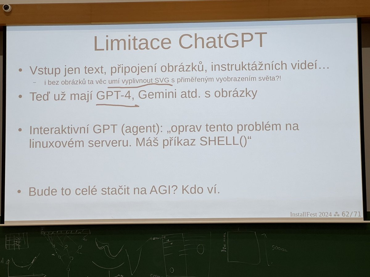 FBorsik's tweet photo. “From artificial neurons to #ChatGPT” - Jenda Hrach w/@MeteopressCZ
at @InstallFest_SH #InstallFest2024
Slides in Czech 🇨🇿:
https://t.co/C9uTSqFTGG
#InstallFest #OpenSource #Linux #FLOSS #FOSS #WokeGPT #LLM #MachineLearning #AI https://t.co/3T2m3Evcgd