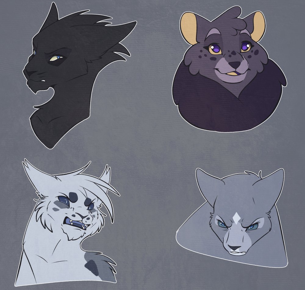 Saw the little challenge thing to draw four gray cats from the books. Here they are. My takes anyway