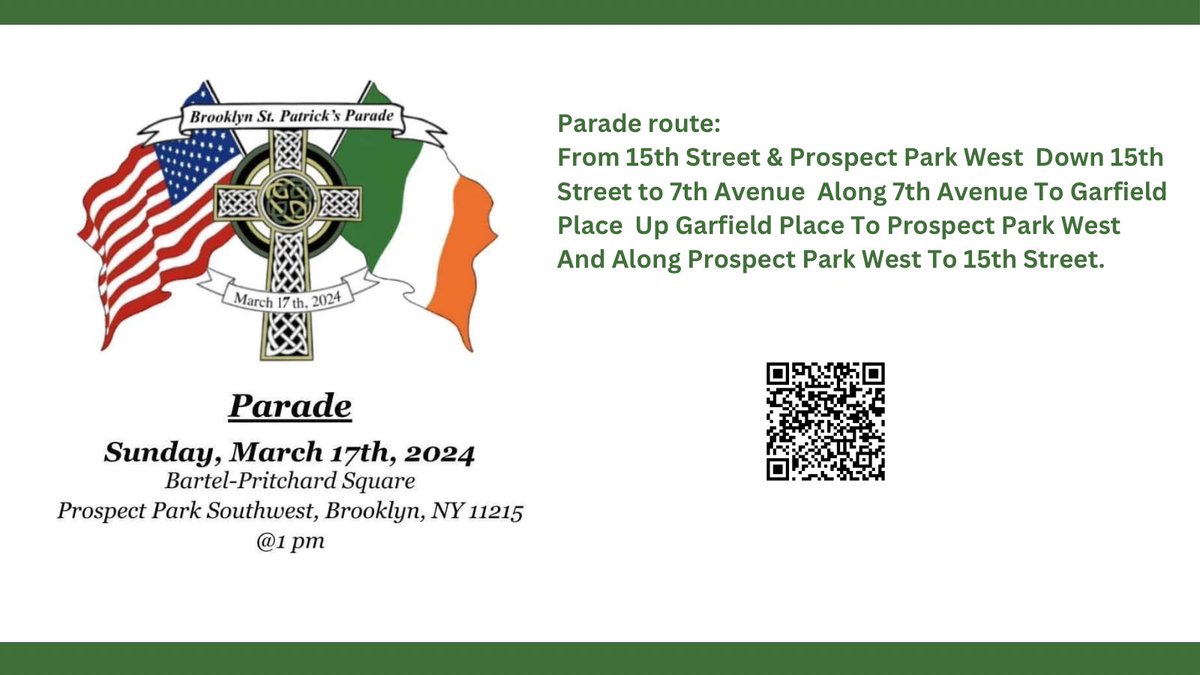 #HappySaintPatricksDay from @BrooklynCB6 or, in Gaelic, “Lá Fhéile Pádraig sona duit!”. Brooklyn’s oldest Saint Patrick’s Day Parade takes place at 1 PM right here in @BrooklynCB6 . Parade route listed in image.