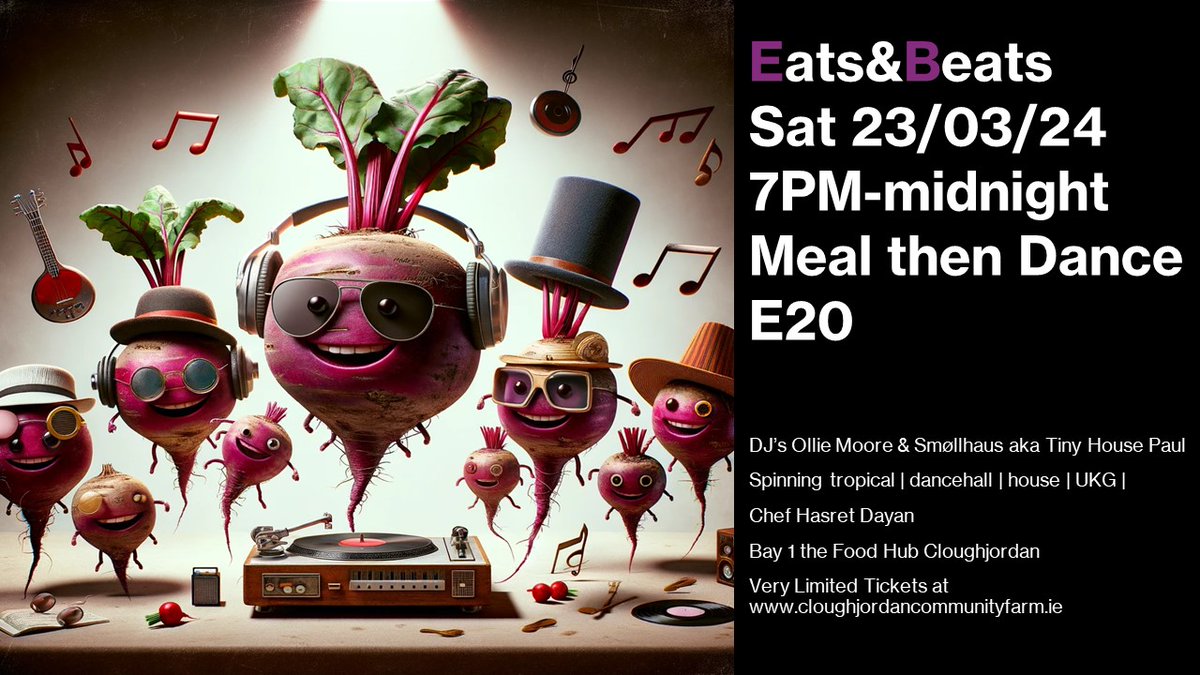 Delighted to be doing this as part of #FeedingOurselves24!
Tiny few tics available...amazing innovative food, top tunes &amp; proper rig!
Get ready to dance!
cloughjordancommunityfarm.ie/speakeatsy-sat…