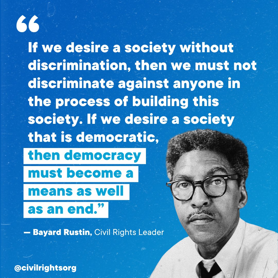 Happy birthday, #BayardRustin! As an openly gay Black man, he dedicated his life to ending discrimination against all people, no matter their skin color, sexual orientation, or religion.