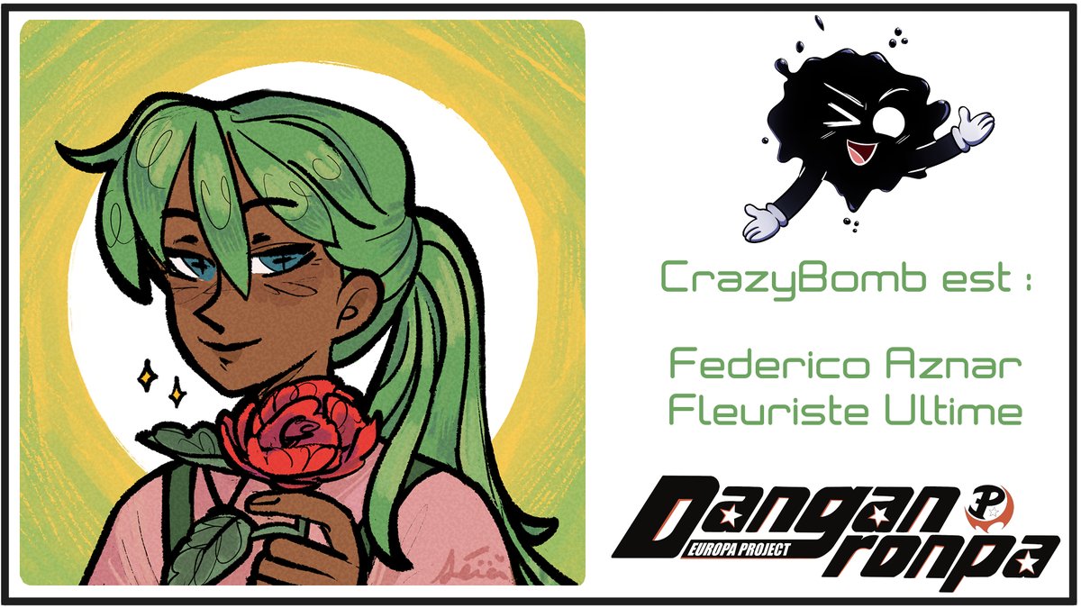 ProjectEuropaDr's tweet photo. 🌹Il est charmant, sensible est a un caractère aussi beau que ses bouquets ! 🌹
@CrazybombWorld prête sa voix à Federico Aznar, notre Fleuriste Ultime pour Danganronpa : Europa Projet ! 🌟

Un grand merci à @SainteSeia pour l'illustration de qualité ! ❤️ https://t.co/5K3bCQgt3J