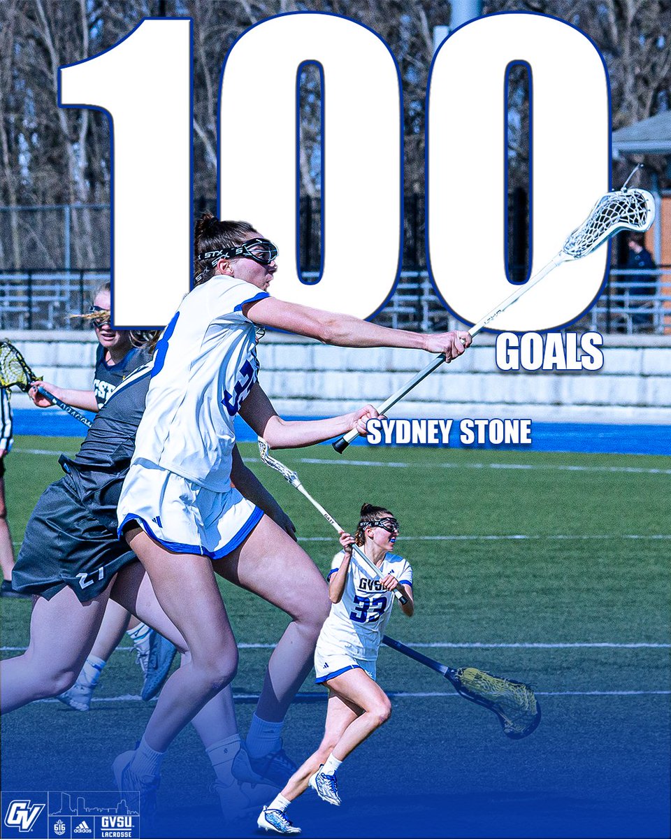 GVSUWLAX's tweet photo. With her first goal of the day, Sydney Stone records her 100th career goal!

#AnchorUp #beELITE https://t.co/mMGPAYjkwq