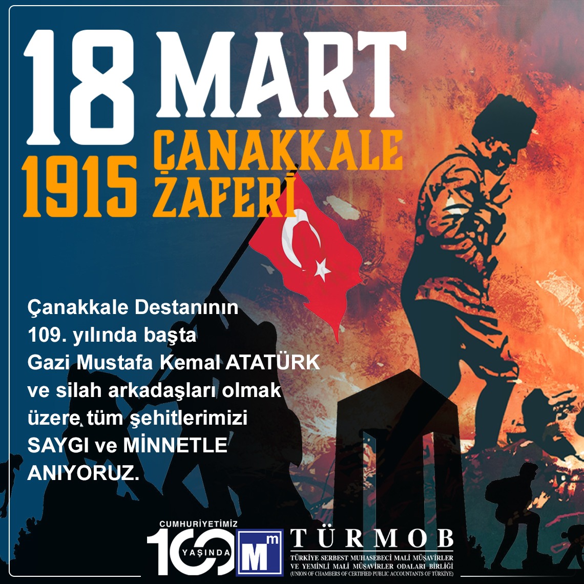 Çanakkale Destanının 109. yılında; başta Gazi Mustafa Kemal ATATÜRK olmak üzere tüm şehitlerimizi saygı ve minnetle anıyoruz… ow.ly/blSo50QV64e

#türmob
#18MartÇanakkaleZaferi