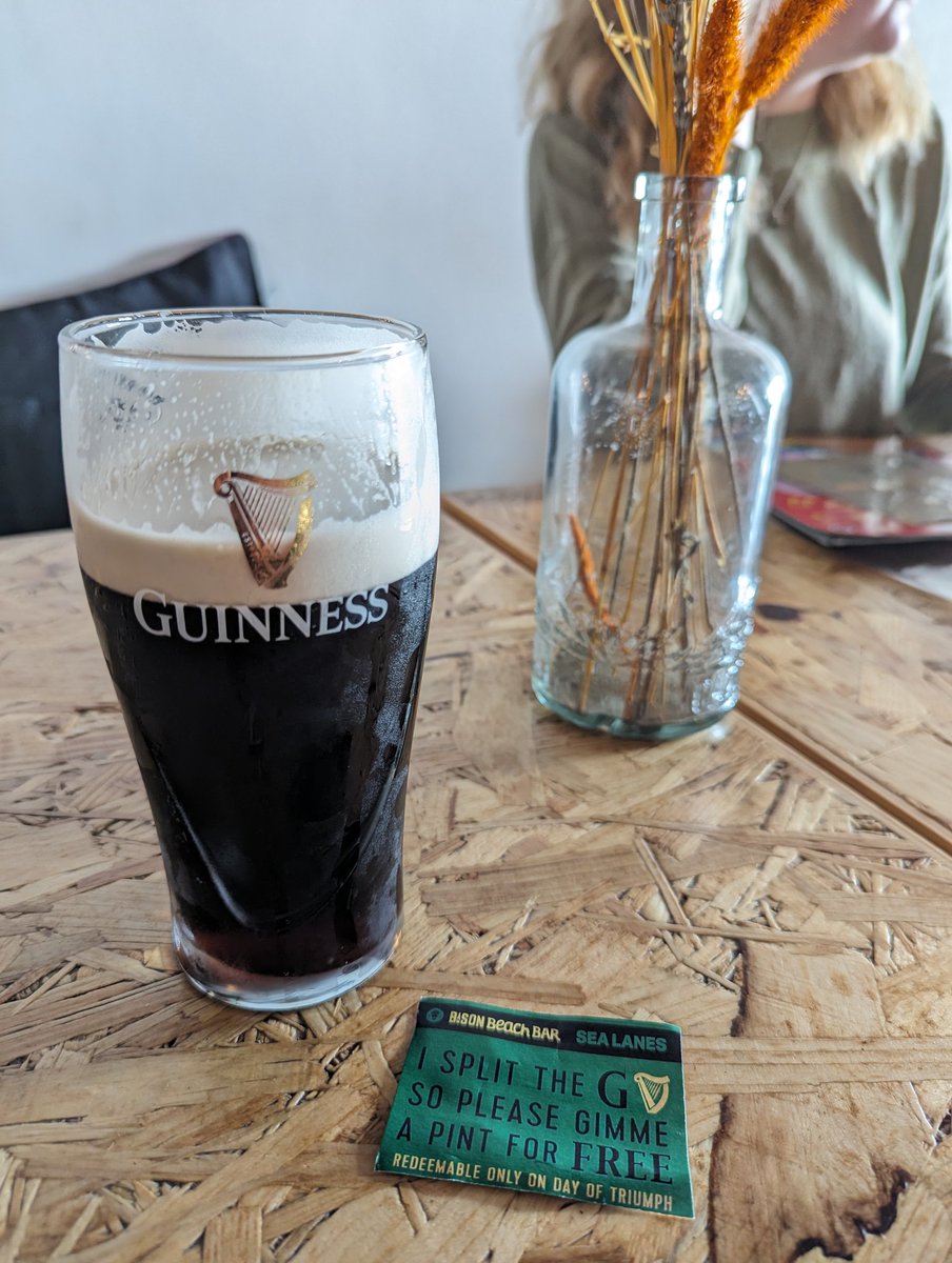 I'm in the Bison Bar Brighton, if I could drink my Guinness in one go "to split the G", I got it for free. Mission accomplished!!