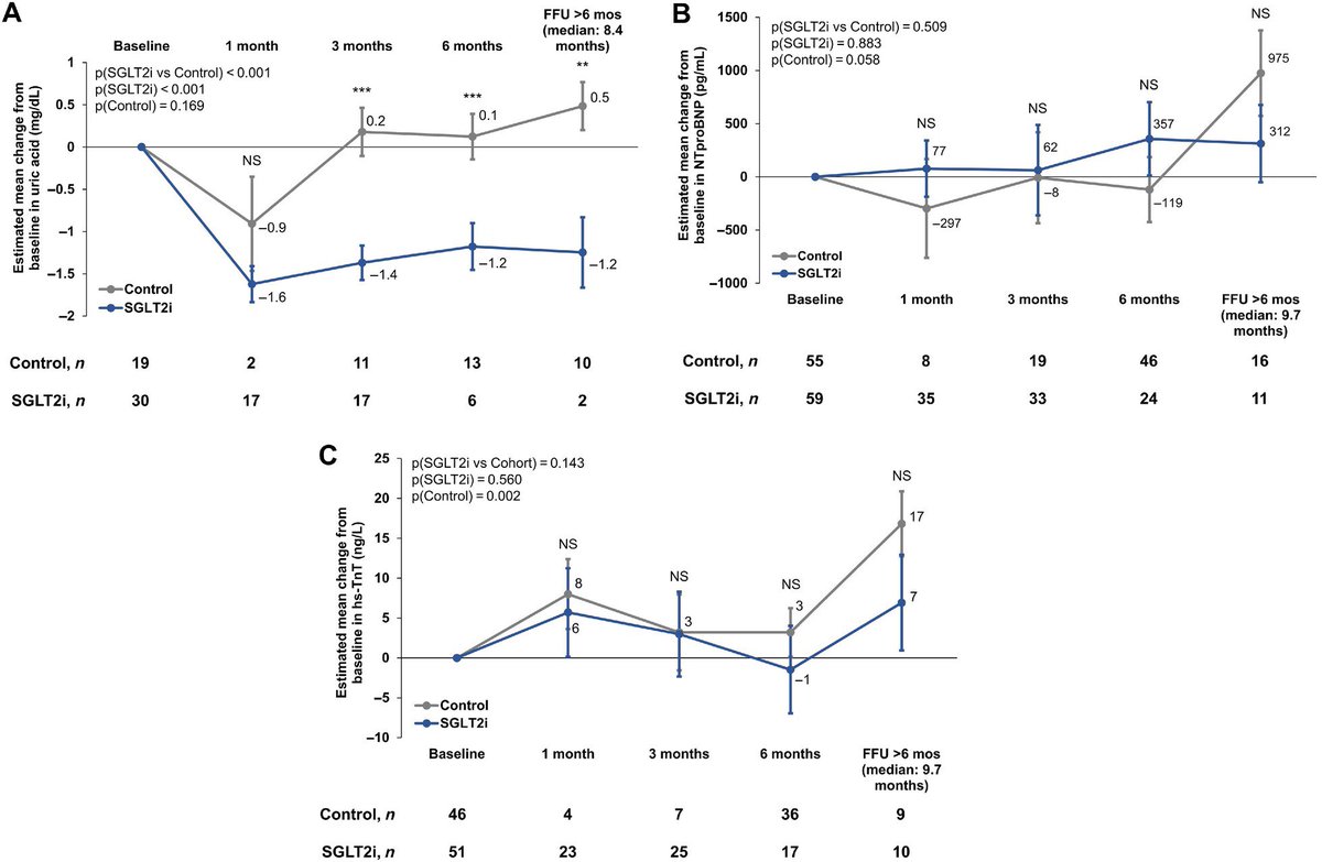 In this study of predominantly male (90%) #ATTR-CM patients, #SGLT2i treatment significantly improved weight, diuretic dose, and uric acid levels, with only a temporary reduction in kidney function in a cohort averaging 79 years old onlinelibrary.wiley.com/doi/full/10.10… #EJHF @EJHFEiC…