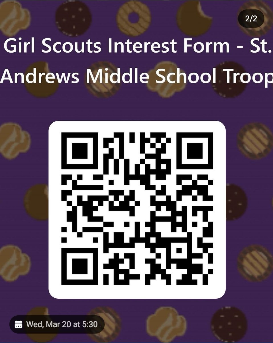 A Girl Scouts Troop is starting at SAMS! Eligible cadettes are all grade level girls. If you're interested in your child becoming a Girl Scout Cadette, attend the recruitment meeting & complete the form: forms.office.com/r/7pWbkcsJFz. Parents must attend the meeting w/ their children.