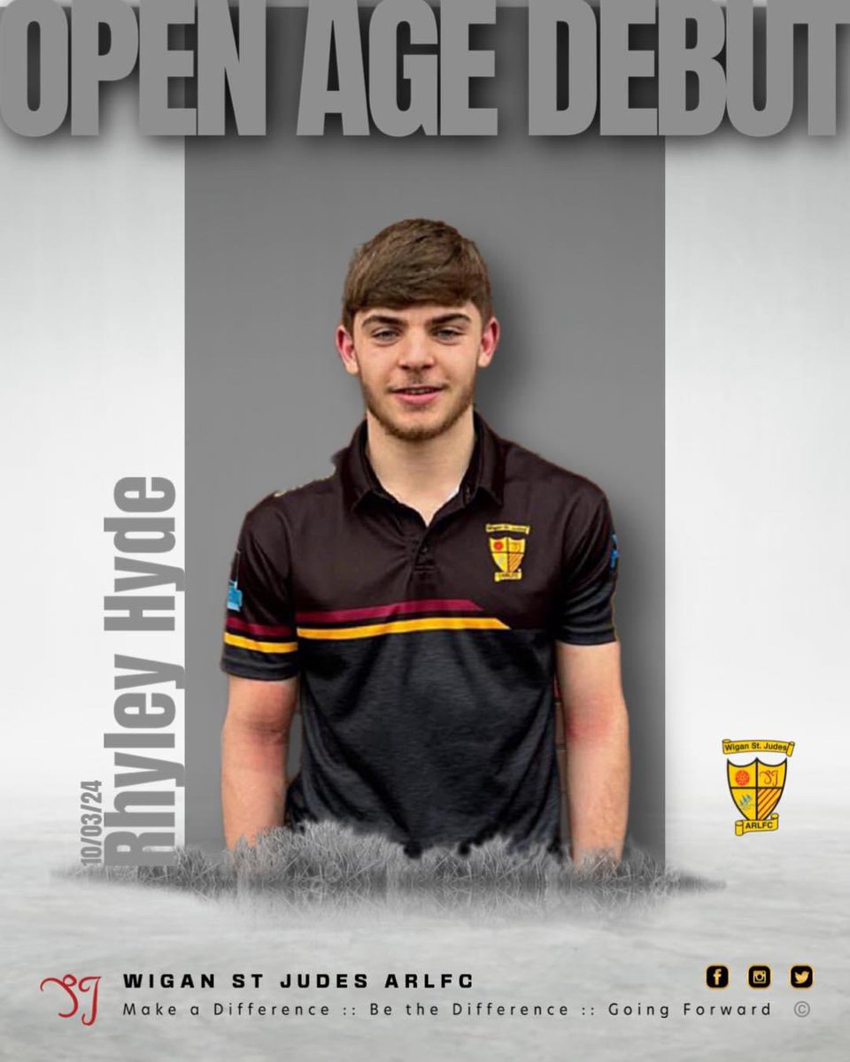 🟨 𝗢𝗣𝗘𝗡 𝗔𝗚𝗘 𝗗𝗘𝗕𝗨𝗧 🟨 Congratulations Rhyley Hyde on making your open age debut. Well done pal, keep up the great work. 🙌 #joinjudes #rugbyleague #wiganstjudes #openage #debut #wigan #newblood