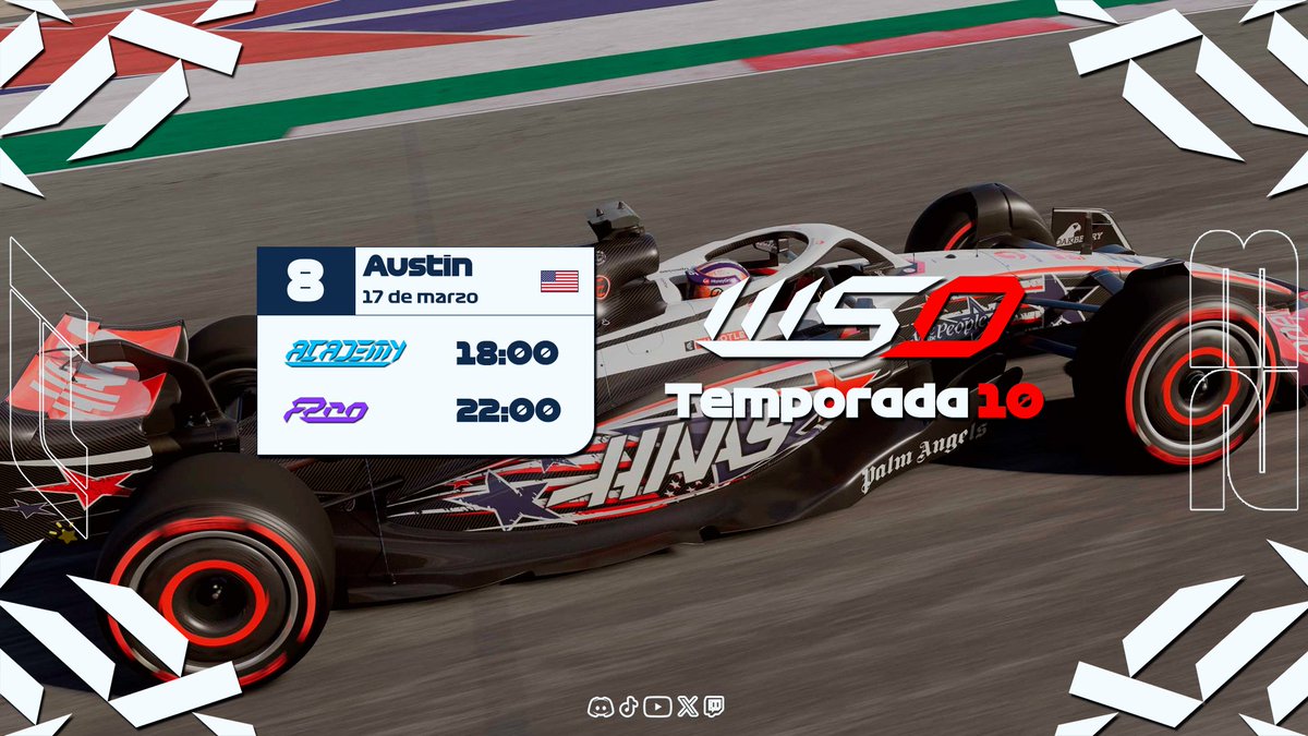 RACE DAY‼️🇺🇸

📍Austin
🎙️FPro💜: <a href="/SSambreel/">Lobatoburgales99</a> <a href="/Kike_Carmona02/">Kike #CCFPlayOffs25/26</a> 
📺: twitch.tv/wso_formula1?s…

*Categoría Academy sin directo🙏.
