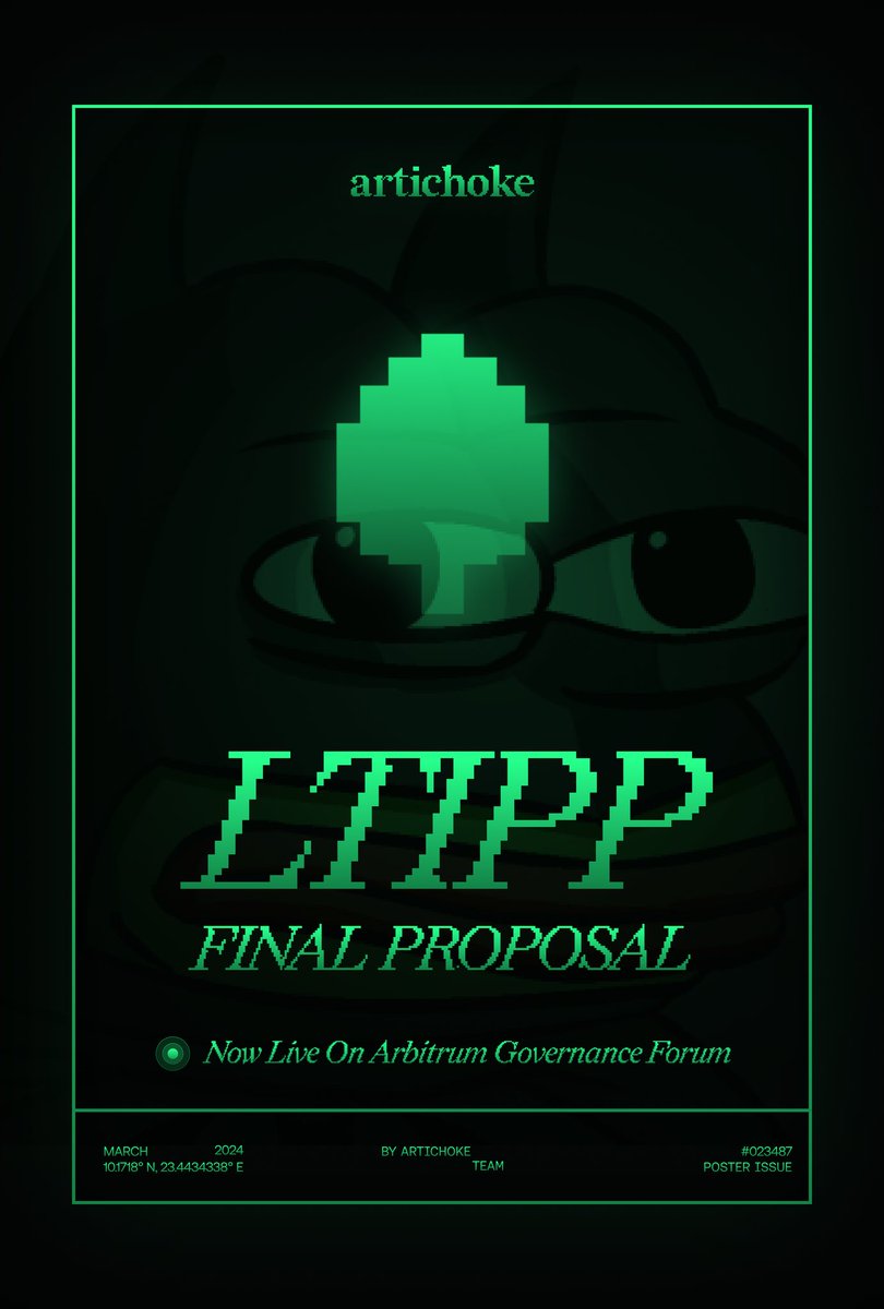 𝗙𝗶𝗻𝗮𝗹 𝗟𝗧𝗜𝗣𝗣 𝗽𝗿𝗼𝗽𝗼𝘀𝗮𝗹 𝗶𝘀 𝗹𝗶𝘃𝗲! 🟢

Overview:

▪️total requested $ARB: 44500

Funds will incentivize:

▪️ tCHOKE/CHOKE pool 
▪️ $ETH tail 
▪️ $XAI tail 
▪️ upcoming tails (like $GM &amp; others)

Forum post containing our proposal: forum.arbitrum.foundation/t/artichoke-lt…
