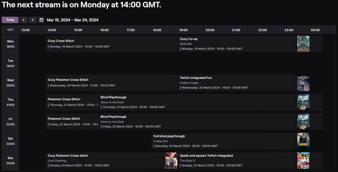 𝗦𝗰𝗵𝗲𝗱𝘂𝗹𝗲 𝗳𝗼𝗿 𝘁𝗵𝗲 𝗻𝗲𝘅𝘁 𝟳 𝗱𝗮𝘆𝘀 Image shows what is planned for the stream.   Starting times are as follows:  ●<a href="/tag/throne"class="tags"><span>#throne</span></a><a href="/tag/wishlist"class="tags"><span>#wishlist</span></a><a href="/tag/spoilme"class="tags"><span>#spoilme</span></a>