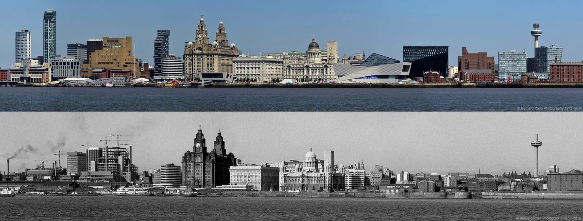 Liverpool Waterfront shot from Woodside landing stage 1972 compared with recent view @angiesliverpool @YOLiverpool @thedustyteapot
