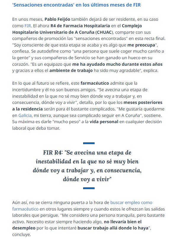 PabloFeijoo_19's tweet photo. Las dos caras FSE: MIR y PIR no temen a un paro que preocupa a EIR y FIR
Cuatro residentes a punto de terminar el MIR, EIR, FIR y PIR explican cuáles son sus miedos y sensaciones en este trance.
👇 https://t.co/OmjgnJ4Uxu