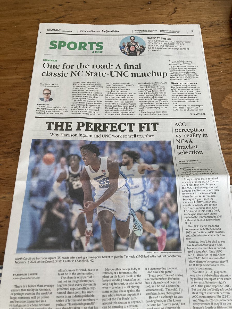 RobDrew_NC's tweet photo. @joshwgoodson Sports page today https://t.co/4TMqjvCBBG