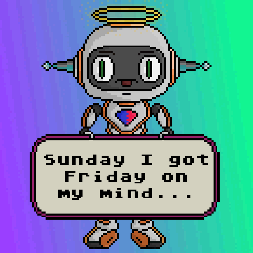 error404erc404's tweet photo. Already thinking of next weekend?

The Lost Bots have Friday on their mind already.

In the meantime eagerly waiting to be minted onto the blockchain 🤖

Enjoy your day/evening/night!

See ya!

$ETH #NFT #ERC404专区 #ERC404NFT #ERROR404 $ERROR404 #ERC404 #MEMECOIN #NFTCollection https://t.co/lgAY06FRna