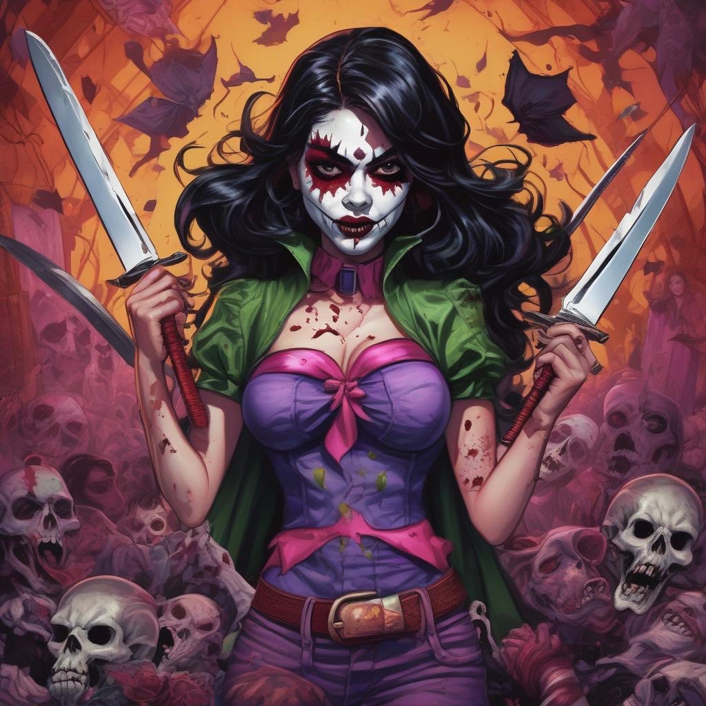comicnerdola's tweet photo. A Nerdola original. Slasher Girl. #comics #Goddess #ai #aiart #comicbook #slashergirl https://t.co/Opj1sgs6Zm